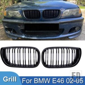 PULLECO フロントバンパーグリルレーシンググリルキドニーデュアルライングリルグロスブラックグリル BMW 3 シリーズ E46 4 ドア 2002-2005