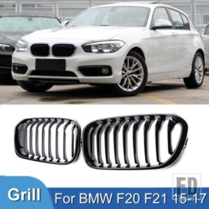 PULLECO フロントフードグリルグリルシングルスラットキドニーグリルフレームグロスブラックフェンスグリ??ル BMW 1 シリーズ F20 F21 2015-2017