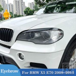グロスブラックカーボンヘッドライトランプアイブロウカバートリム自動まぶた蓋ヘッドライトアイブロウ BMW X5 E70 2008-2013