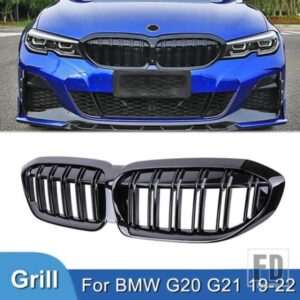 PULLECO 車フロントキドニーグリルレーシンググリル BMW 3 シリーズ G20 G21 328I 335I 340I 2019-2022 グロスブラック 2 スラットアクセサリー