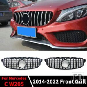 スタイリングフロントインレットバンパーグリルレーシンググリル GT スタイルメルセデス W205 ベンツ C C43 S205 C205 2014-2022 フードメッシュトリム