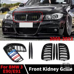 2 ラインフロントキドニーラジエーターグリルミドルメッシュグリル BMW 3 E90 E91 2005-2012 320I 325I 330I 335I グリッドチューニングアクセサリー