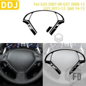 インフィニティ G35 G37 G25 Q60 アクセサリーグロスブラックプラスチックインテリアステアリングホイールパネルトリムステッカーセット