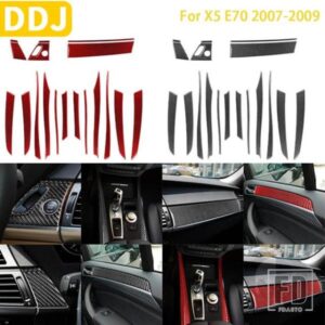 BMW X5 E70 2007-2009 ACCESSORIERS カーボンインテリアドアパネル装飾ストリップスタートストップスイッチカバートリムステッカー