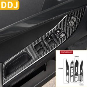 三菱ランサー EVO X MR 2008-2015 パワーウィンドウリフトスイッチパネルカーボンステッカードアボタントリムカバー LHD RHD