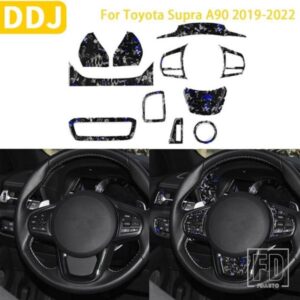 トヨタスープラ A90 2019-2022 アクセサリーブルーカーボンステアリングホイールスーツトリムステッカー
