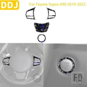 トヨタ GR スープラ A90 2019-2024 アクセサリーブルーカーボン車内インナーステアリングホイールパネルトリムステッカー