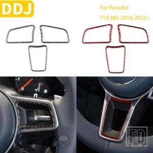 ポルシェボクスターケイマン 718 982 2016-2022 車内ステアリングホイールトリムステッカーカーボンインテリアカーアクセサリー LHD RHD