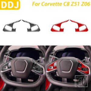 シボレーコルベット C8 Z51 Z06 カーアクセサリーカーボンステアリングホイールボタンパネル装飾カバー装飾ステッカー