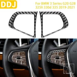 カーボン BMW 3 シリーズ G20 G28 325LI 330D 335 2019-2021 アクセサリーステアリングホイールボタンフレームトリムステッカー