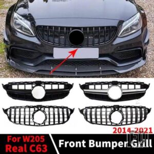 フロントフードグリルレーシングバンパーグリルメルセデスベンツ C クラス W205 リアル C63 AMG 2014-2021