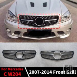 フロントグリルレーシングバンパーグリルダイヤモンドスタイルチューニングメルセデス W204 C204 S204 クーペベンツ C C43 C200 C300 C180 C250 2007-2014