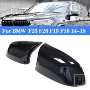 リアビューサイドミラーカバーバックミラーキャップ BMW X3 X4 X5 X6 F25 F26 F15 F16 カーボンオートグロスブラック 14-18