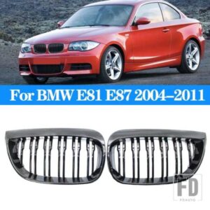 BMW 1 シリーズ E81 E87 2004-2011 グロスブラックグリルカバーフロントバンパー親切に改築 M スタイルグリル 128I 130I 135I