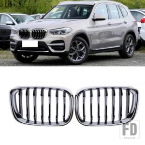 BMW X3 X4 G01 G02 G08 クロームフロントグリルグリルバンパーキドニーグリルグリル 2018-2021 レーシンググリルシングルスラットグリル