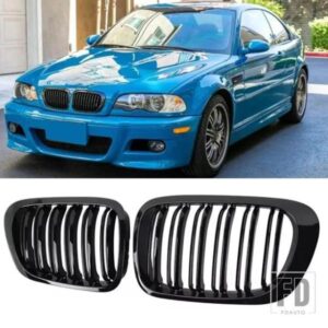 グロスブラックフロントキドニーグリルレーシンググリルアクセサリー BMW 3 シリーズ E46 318I 320I 325I 330I 1998-2001 2/4 ドア