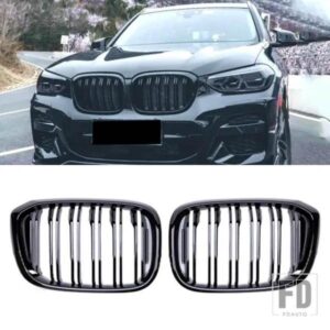 BMW X3 X4 G01 G02 G08 グロスブラックフロントグリルレーシンググリルフードキドニーバンパーグリルダブルスラット ABS グリル 2018-2020