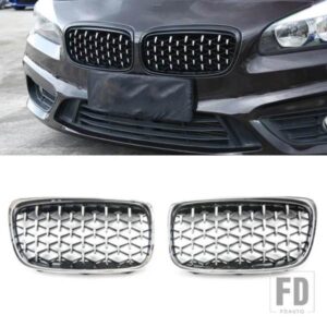 BMW 2 シリーズ F45 220I 235I ペアクロームダイヤモンドキドニーグリルメテオスタイルフロントバンパー 2014-2018 カーアクセサリー