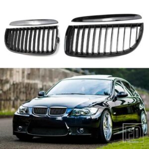 BMW 3 シリーズ E90 E91 フロントバンパーキドニーグリルレーシンググリル 2005-2008 グロスブラック交換アクセサリー単線