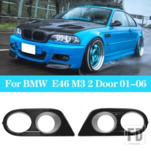 BMW E46 M3 2 ドア 01-06 フォグランプカバーカーボンランプフレームフロントフードグリルライトグロスブラックオートアクセサリー