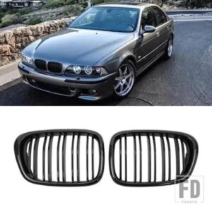 BMW E39 5 シリーズ 525 528 99-03 カーボン 2 個フロントバンパーフードキドニーレーシンググリルデュアルスラットグリルアクセサリー