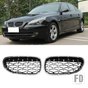 ダイヤモンドグリルフロントバンパーグリルキドニーレーシンググリル 2004-2009 グリル黒フレームグリル BMW E60 E61 550I 535I