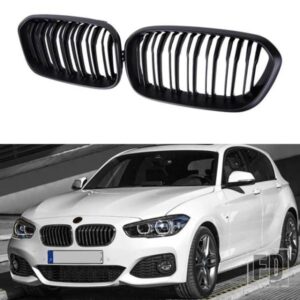 フロントバンパーグリルキドニーレーシンググリル BMW 1 シリーズ F20 F21 2015 2016 2017 ダブルスラット交換グリルグロスブラック