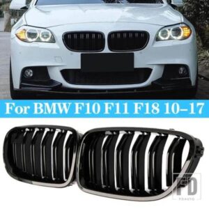 グロスブラックキドニーグリルデュアルスラットレーシンググリル BMW 5 シリーズ F10 F11 F18 520D 530D 540I 528I 535I 550I 535D 2010-2017