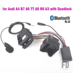 アウディ A4 B7 2005-2008 TTS TT A8 R8 A3 QUADLOCK ラジオハーネスプラグマイクハンズフリー BLUETOOTH 5.0 AUX アダプター付き