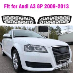 アウディ A3 8P 2009-2013 クロームブラックフロントフォグライトグリルカバートリムハニカムグリル