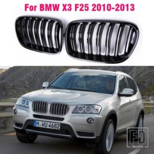 1 ペアフロントキドニーグリルマットグロスブラック BMW X3 F25 2010-13 交換レーシングバンパースタイリング