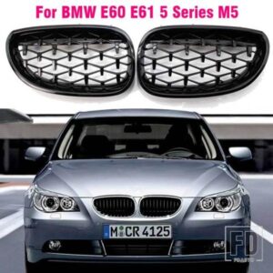 カーレースグリル BMW E60 E61 5 シリーズ 2003-2009 ダイヤモンドフロントキドニーグリルメテオスタイルグリルクロームオートアクセサリー