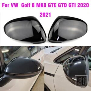 VW ゴルフ 8 MK8 2020 2021 ミラーカバーキャップバックミラーケースカバーカーボンルック明黒カバー