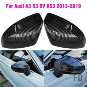 アウディ A3 S3 8V RS3 2013-19 バックミラーケースカバーカーボンパターン黒カバー