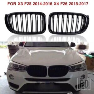 M スタイルフロントグリルグリルメッシュネットトリムストリップカバーグロスブラックダブル線 BMW X3 X4 F25 F26 2014-16