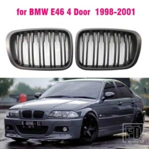 ダブル線マットブラックスタイルフロントキドニーグリルスラットスタイルグリル BMW E46 4 ドア 35796 スタイリング