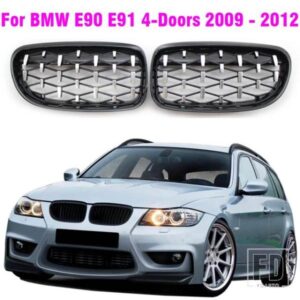 光沢ブラッククロームダイヤモンドメテオスタイルグリル BMW 3 シリーズ E90 E91 4 ドア LCI フェイスリフト 2009-2012 51137201969