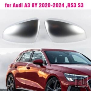 ミラーカバーアウディ A3 8Y 2020-23 S3 RS3 マットクロームバックミラーカバーキャップスタイリング