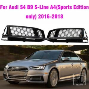 フロントバンパー下側フォグランプグリルフォグランプカバーアウディ A4 S ライン B9 2016-2019 グロスブラック