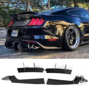 ABS ブラックカーアクセサリーリアディフューザーテールエプロンフラップサイドスプリッタースポイラーフォードマスタング 2018-2021