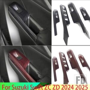 スズキスイフト ZC ZD 2024 2025 カーアクセサリーカーボンスタイルドア窓アームレストカバースイッチパネルトリムモールディングガーニッシュ