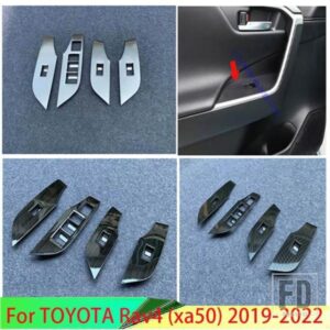 トヨタ RAV4 XA50 2019-2024 カーボンスタイルドア窓アームレストカバースイッチパネルトリムモールディングガーニッシュ