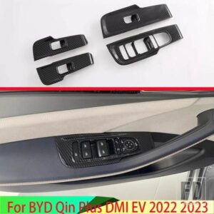 BYD 秦プラス EV DMI 2022 2023 カーアクセサリーカーボンスタイルドア窓アームレストカバースイッチパネルトリムモールドガーニッシュ