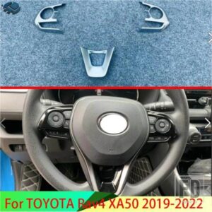 トヨタ RAV4 XA50 2019-2024 カーアクセサリー ABS クロームステアリングホイールパネルカバーベゼルトリムインサートバッジモールドガーニッシュ