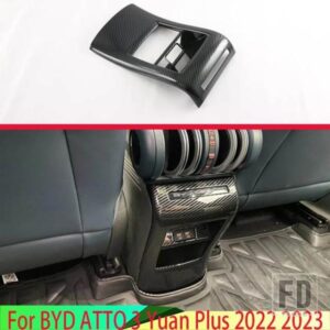 BYD アトー 3 元プラス 2022 2023 カーアクセサリーカーボンスタイルメッキアームレストボックスリアエアベントフレームトリムカバー