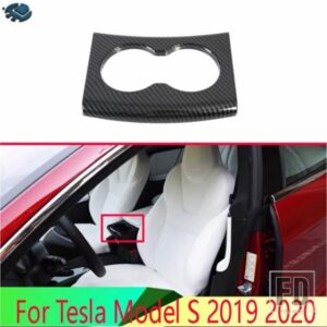 テスラモデル S 2019-2022 カーアクセサリーカーボンスタイルフロントセンターコンソールカップドリンクホルダーカバートリムベゼル