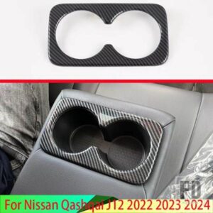日産キャシュカイ J12 2022 2023 2024 カーボンスタイルリアドリンクカップホルダートリムカバーベゼルサラウンドフレームスタイリング