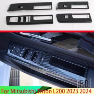右席駆動三菱トライトン L200 2023 2024 カーボンスタイルドア窓アームレストカバースイッチパネルトリムモールディング
