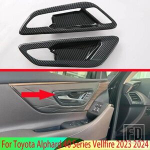 トヨタアルファード 40 系ヴェルファイア 2023 2024 カーボンスタイルフロントインナードアハンドルカバーキャッチボウルトリム挿入ベゼル