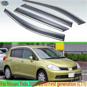 日産ティーダ 2006-2010 第一世代 C11 プラスチック外装バイザーベントシェードウィンドウサンレインガードディフレクター 4 個